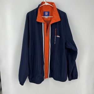 Denver Broncos NFL Reebok Windbreaker Mens Sz XL Full Zip Navy Blue Orange Logo